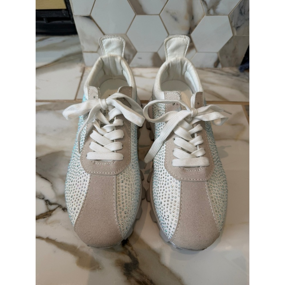 YOKI Rhinestone Sneakers Womens 40 White Beige Sparkly Chunky Platform Trainers - Picture 3 of 10